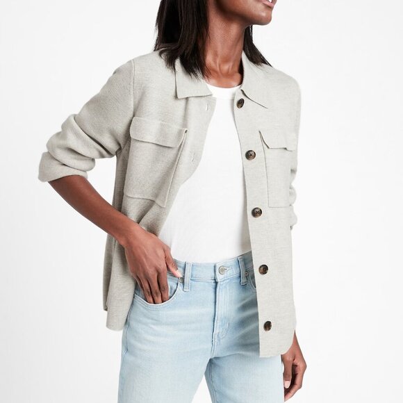 Banana Republic Merino Wool Women's Shacket Jacket Grey Size Small - Picture 1 of 12